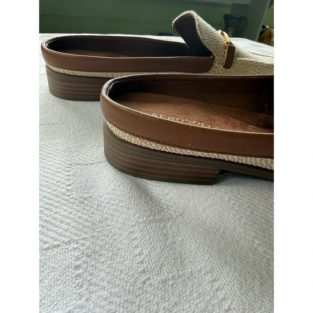 Aerosoles Erik Women Shoes Sz 10M Mules Natural Office Resort Preppy